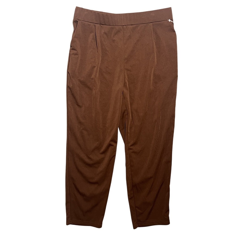 SHEIN CURVE 1XL Plus Size Brown Elastic Waist Cropped Tapered Pants‎ Women's